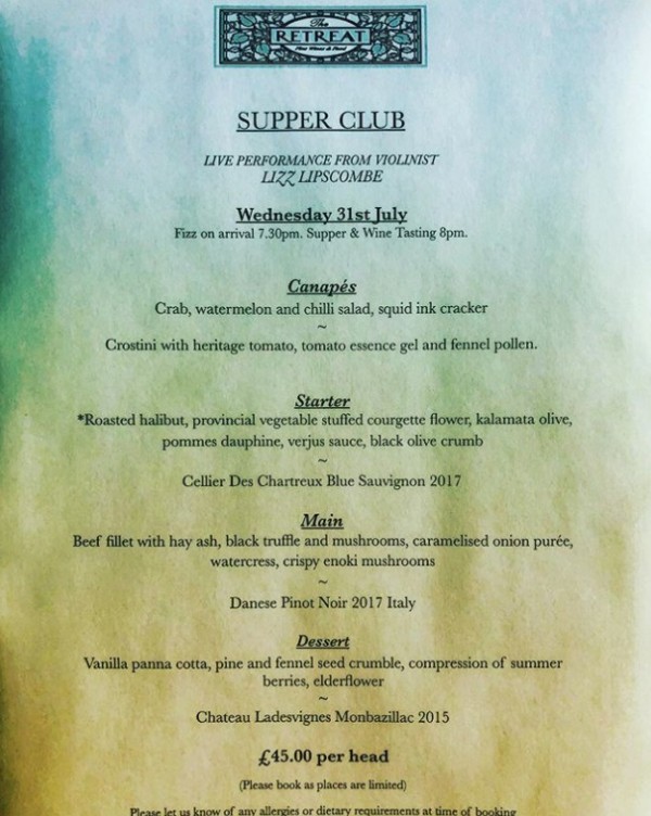 retreat supper club menu